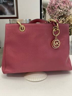 Michael Kors Rose Pink Saffiano Satchel with Gold Hardware